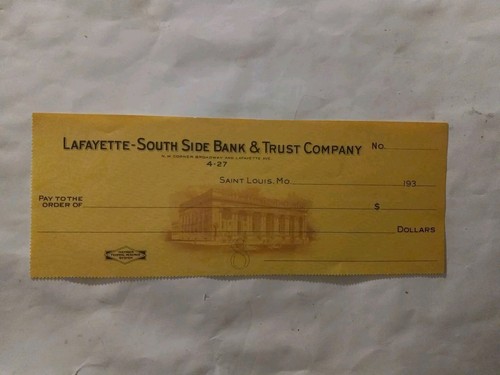 Obsoleto St Louis, Missouri 1930 Lafayette - SOUTH SIDE BANK & TRUST Cheque bancario - Imagen 7 de 8