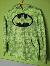 Batman Hoodie Boys XL Green Graphic Print All Over Comic Strip Sweatshirt DC