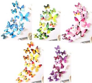 BRAND NEW 3D BUTTERFLY WALL ART DECAL SET OF 12 PINK PURPLE