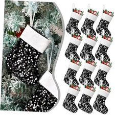 12 Pcs Mini Christmas Stocking 8.3 Inch Glitter Sequin Silver Black Xmas 