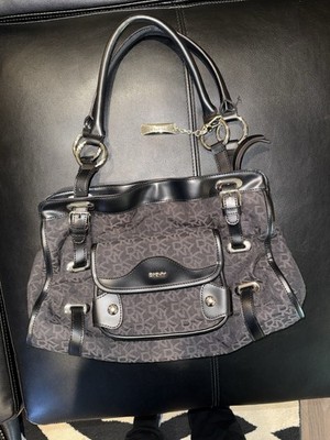 DKNY Black Gray Logo Satchel Top Handle Bag Large Dust Bag Silver Hardware