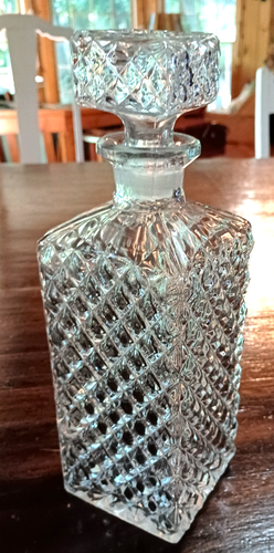 Square pressed glass diamond pattern decanter