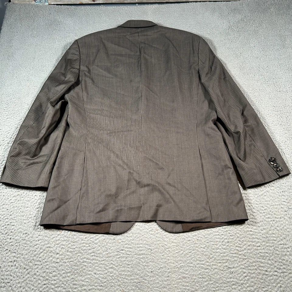 Chaqueta Blazer Hugo Boss Super 100 Para Hombre 42R Marrón Blanco Rayas Pecho Único Foto 2 de 4