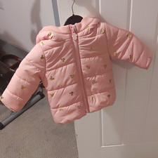 Disney Baby Minnie Mouse Pink Puffer Jacket 3-6 Months Hooded Full Zip Lined