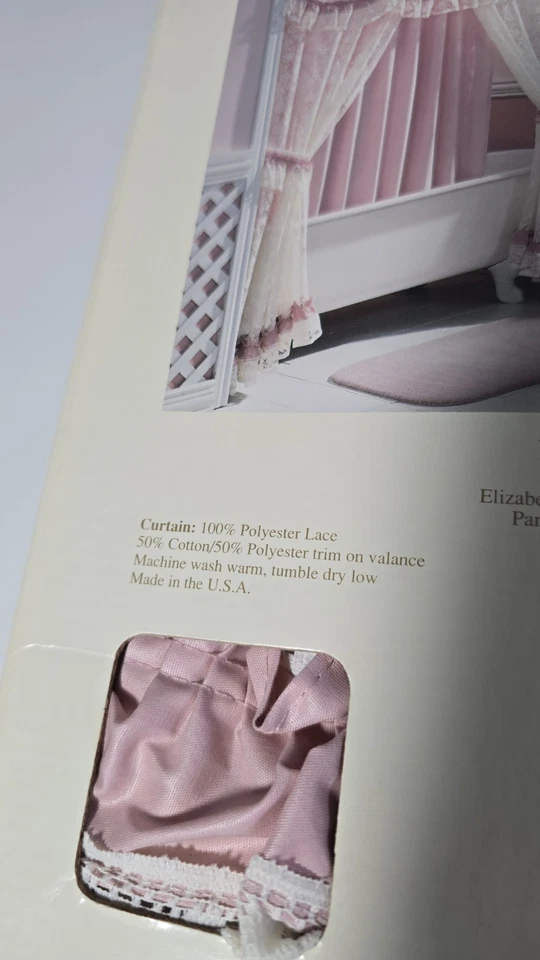 Linda cortina de ventana gris Elizabeth rosa té Tiffany 72x45 encaje blanco NOS Foto 4 de 4