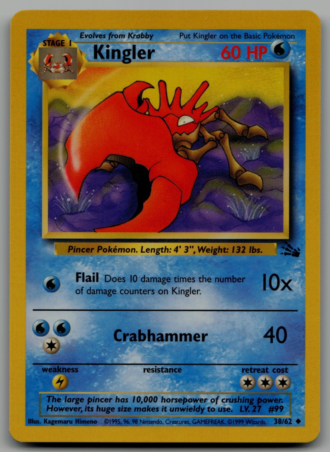 Kingler Uncommon Fossil 38/62 NM