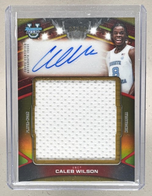 Caleb Wilson 2025 Bowman Best University #PJR-CW Gold Jumbo Patch Auto /50