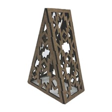 Decorative Wooden Pyramid Shaped LED Tealight Holder With Intricate Pattern