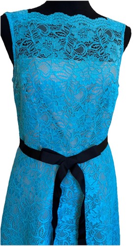 Calvin Klein 4 Small Aqua Teal Lace Romantic Spring Easter Feminine Flare Dress - Picture 3 of 8