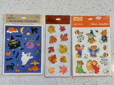 3 Sealed Unopened Pkgs Vintage HALLMARK Stickers - HALLOWEEN FALL LEAVES