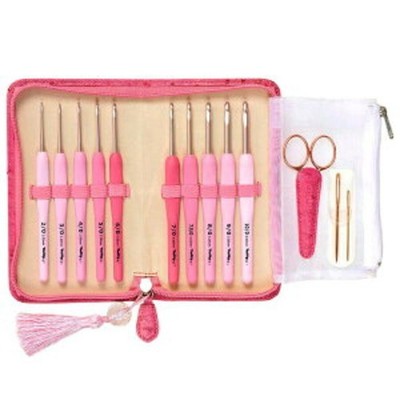 Tulip Etimo Rose Häkelnadel Set mit Etui & Schere Rosa Made in Japan