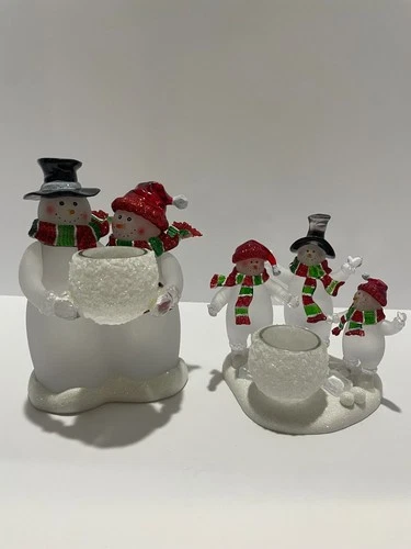 Snowman Couple & Snowman Trio Tealight Holders -Set of 2 pieces - product listing photo