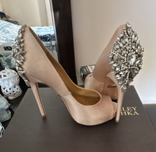 Badgley Mischka Pink Satin Rhinestone Peep Toe Stiletto Pumps Womens 6M