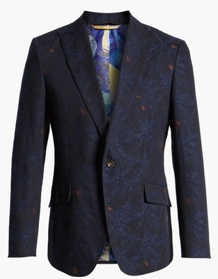 Robert Graham Tamarin Jacquard Sport Coat Blazer 42 R Navy Blue Monkey & Palms