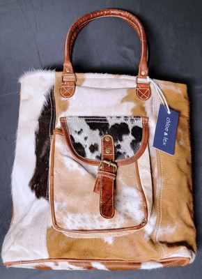 NEW Chloe & Lex Western Farmcore Country Animal Hair Tote w/ Faux Leather Trim