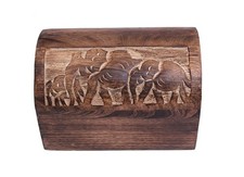 Ajuny Elephant Carved Wooden Jewelry Box 9x6 in Handcrafted Vintage Trea