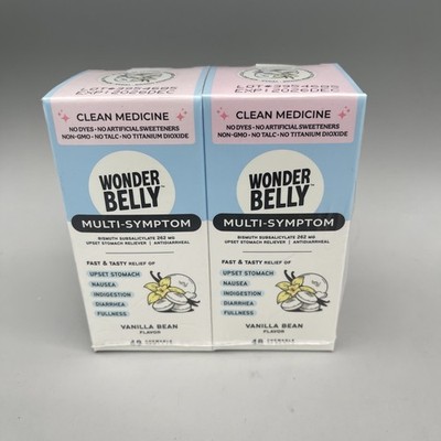 2 Pack Wonderbelly Multi Symptom Upset Stomach 48 Tablets Each Vanilla Exp 12/26