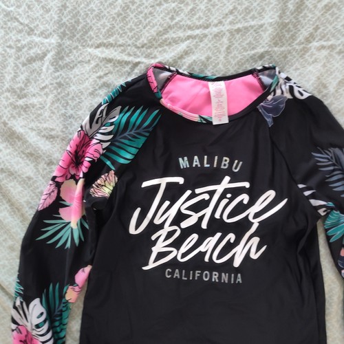 JUSTICE Retro Surf Rash Guard Girls Long Sleeve Pullover L/G (12/14) Beach - Picture 2 of 9