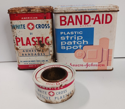 Vintage Band Aid Tin, American White Cross Adhesive Bandages & Adhesive Plaster