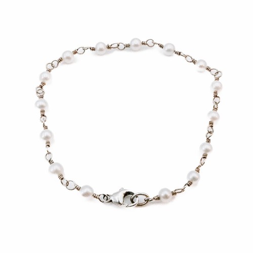 Vintage Sterling Silver White Freshwater Pearl Bracelet or Anklet - 8 Inches - Picture 2 of 2