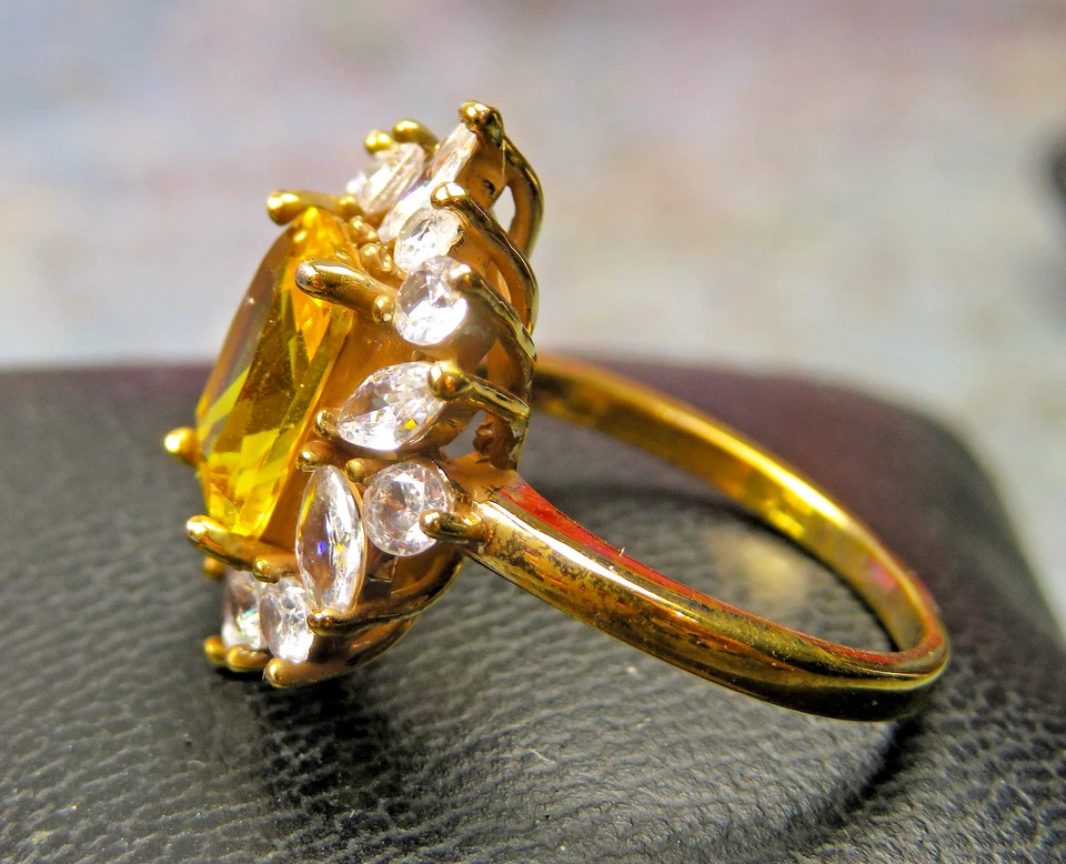 Citrine & CZ Gold Over Silver Vermeil Ring Size 8 - Image 4 of 4
