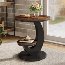 Round End Table, 2 Tiers Side Table with Storage Shelf, Sofa Side Bedside