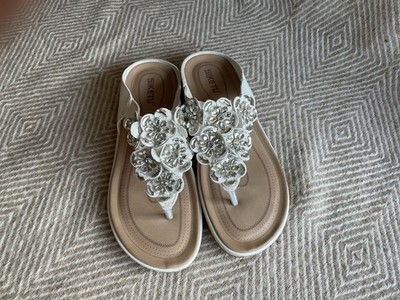 SIKETU   Sandalen/Zehentrenner/Flip Flop   Weiß Mit Glitzersteinchen   Größe 40