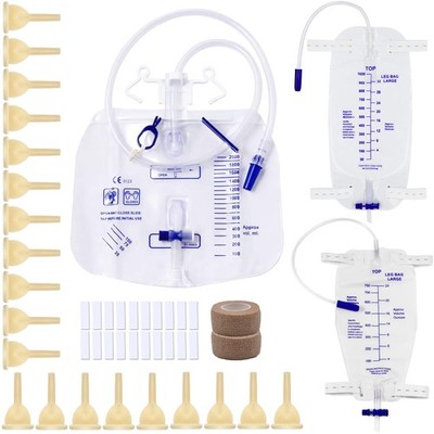External Male Catheters Kit with 2 Leg Bags 750mL & 1000mL, 30mm, White
