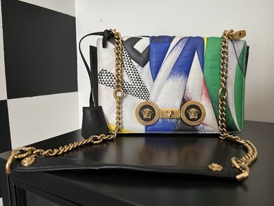 Versace Multicolor Clash Print Icon Leather Shoulder Bag 