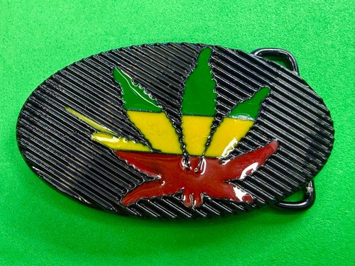Marijuana Cannabis Pot Leaf Weed Enameled Rasta Belt Buckle New in open Box - Picture 18 of 18