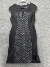 Connected Apparel Dress Womens 10 Black Sheath Knee Length Colorblock Ruffle