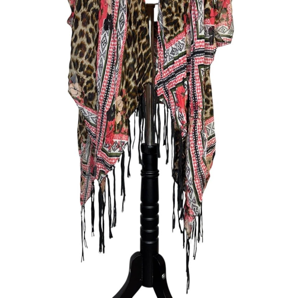 Plumero kimono Ariat para mujer talla única flecos azteca suroeste boho fluido abierto Foto 3 de 4