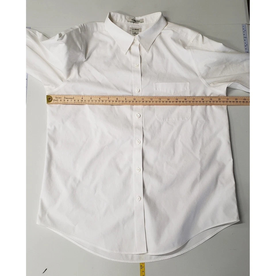 Camisa LL Bean Para Hombres Blanca Sin Arrugas Manga Larga Con Botones Talla M Foto 4 de 4