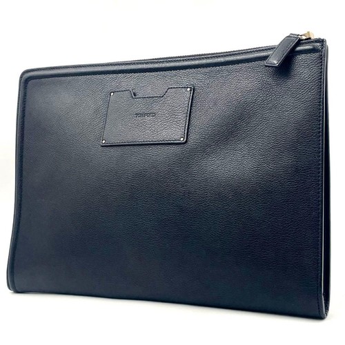 TOM FORD Grain Leather Document Case Clutch Bag Black Men Used Authentic