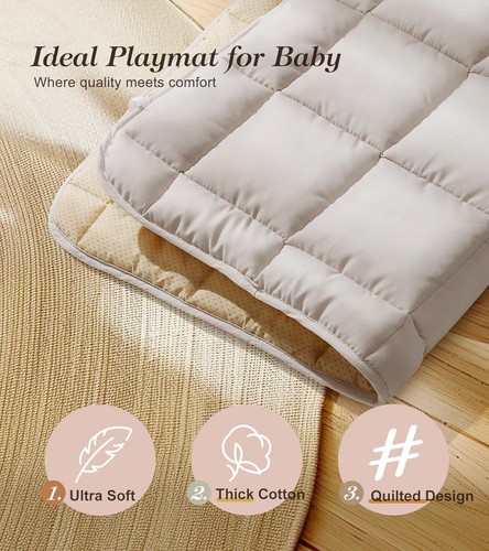 Wooden Play Gym with Beige Mat, Foldable Baby Play Gym, Infant Activity Mat with - Picture 3 of 7