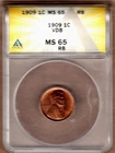 1909vdb Lincoln cent ANACS MS65RB