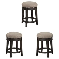 Home Square Wood Swivel Stool in Smokey Gray and Brown- Set of 3