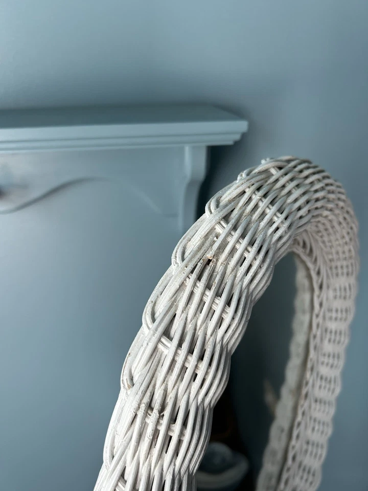 "Espejo de pared ovalado de mimbre blanco espejo vintage boho cottage 16"" x 12""" Foto 2 de 4