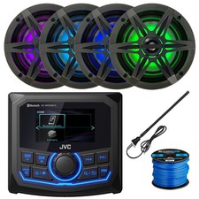 JVC Marine Bluetooth WB Radio Receiver, 4x 6.5" 120W LED Speakers, Wire, Antenna