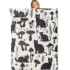 Black Cat and Throw Blanket,40x50in,Soft, Lightweight Flannel,Adorable Cats B...