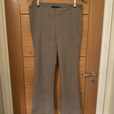 Zara Basic Check Ankle Grazer Trousers M Pull On High Waist Stretch