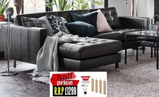 RRP:£1299 IKEA LANDSKRONA TWO SEATER+CHAISE LONGUE CORNER BLACK LEATHER SOFA/DFS