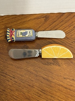 Lot of 2 Vegetable Cheese Spreaders -  Orange Wedge & Jam Jar