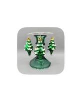 Vintage Christmas Bobeche with Glass Christmas Trees Candle Skirt READ