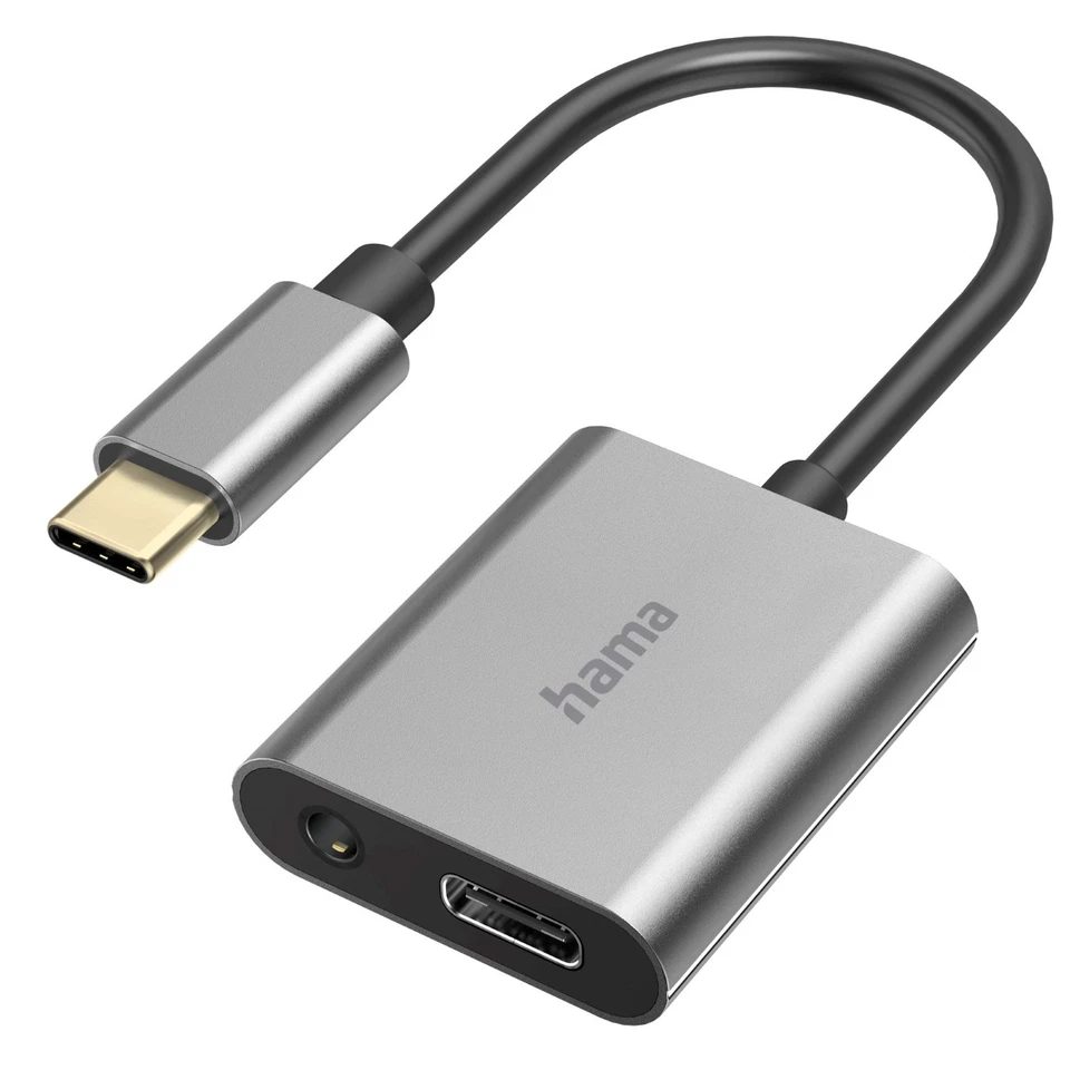 Hama 2in1 Audio-Adapter USB-C auf 3,5mm Klinke AUX + Ladebuchse Strom Smartphone - Bild 2 von 4