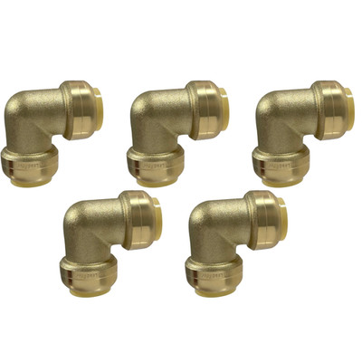5 Pack XFITTING 3/4'' X 3/4'' Push Fit Elbow Fitting- Lead Free Brass