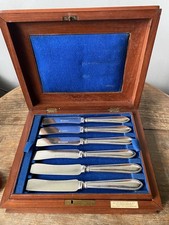 ELKINGTON SILVER PLATED CUTLERY Knife SET Mahogany Case Regent St London