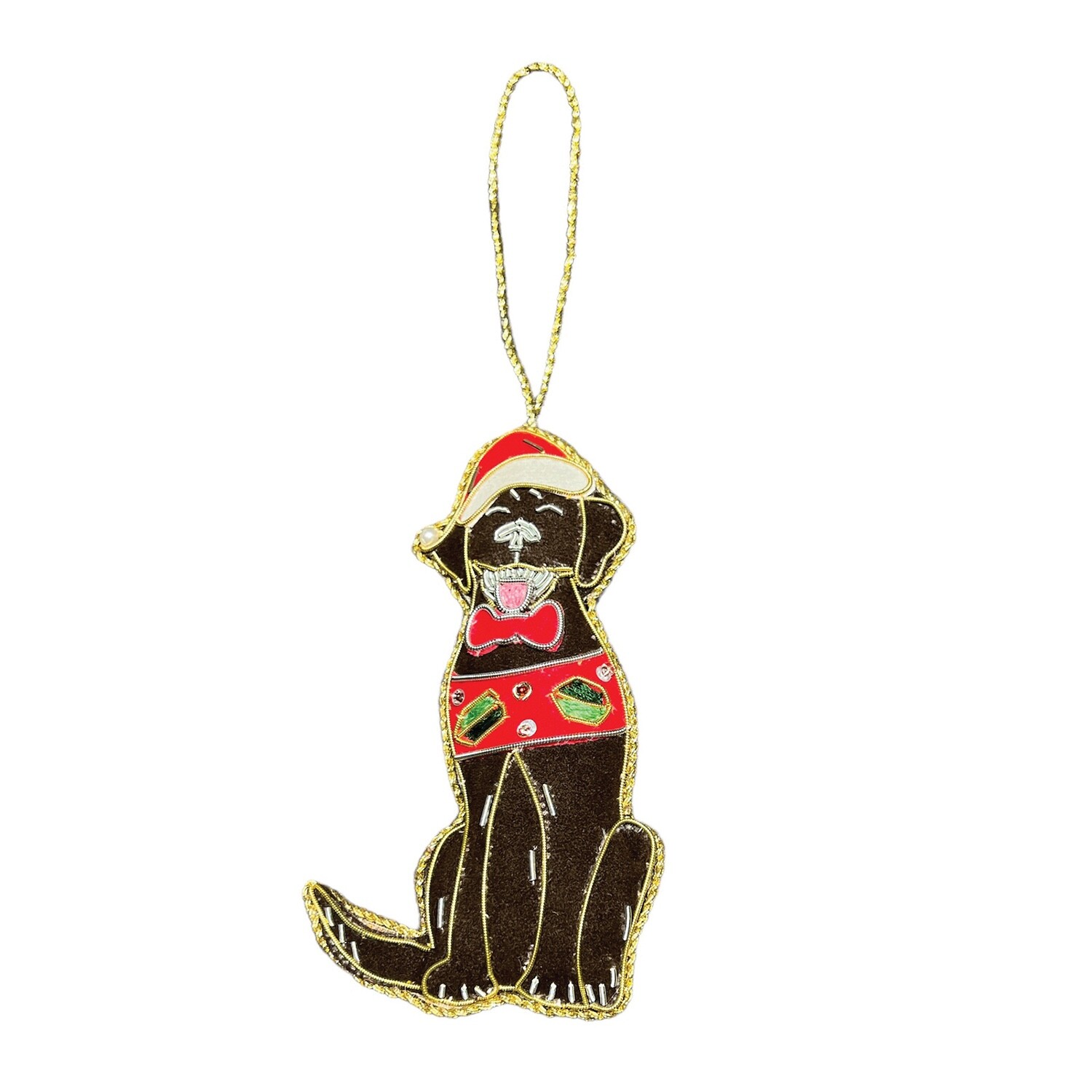 Equetech Beaded Embellished Velvet Christmas Decoration Chocolate Labrador SALE