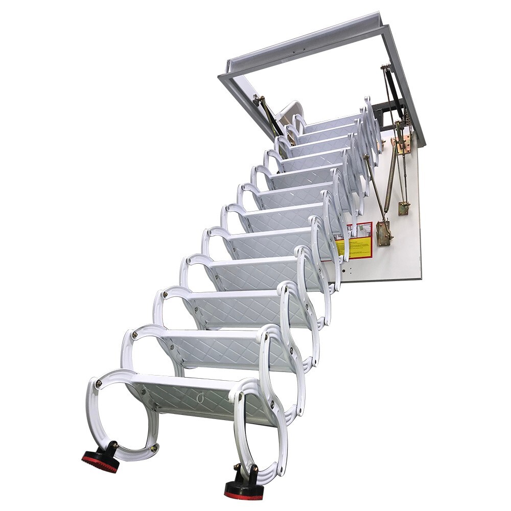 USED Carbon Steel Retractable Attic Ceiling Ladder White 9.84FT Folding Extensio