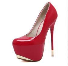 Women's Super High Heel Platform Shoes Pumps Nightclub Casual Shiny Faux Leather